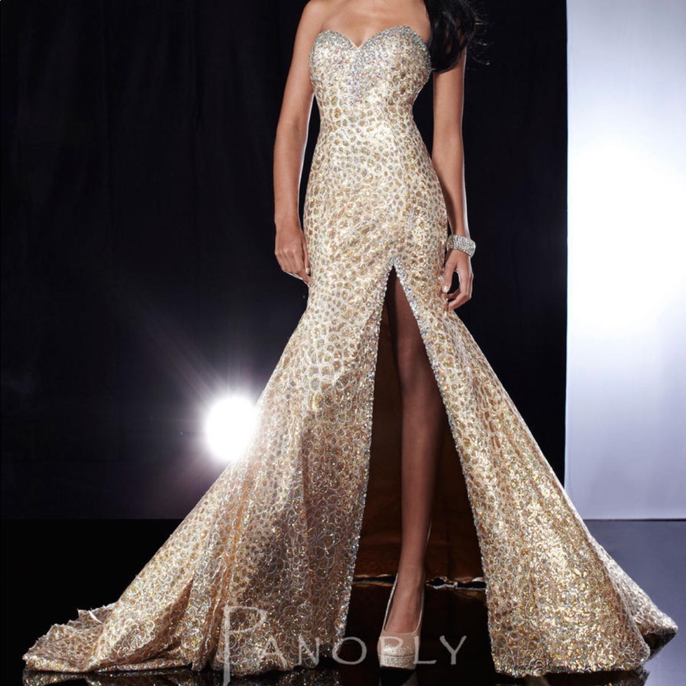 Panoply gold sequin prom dress